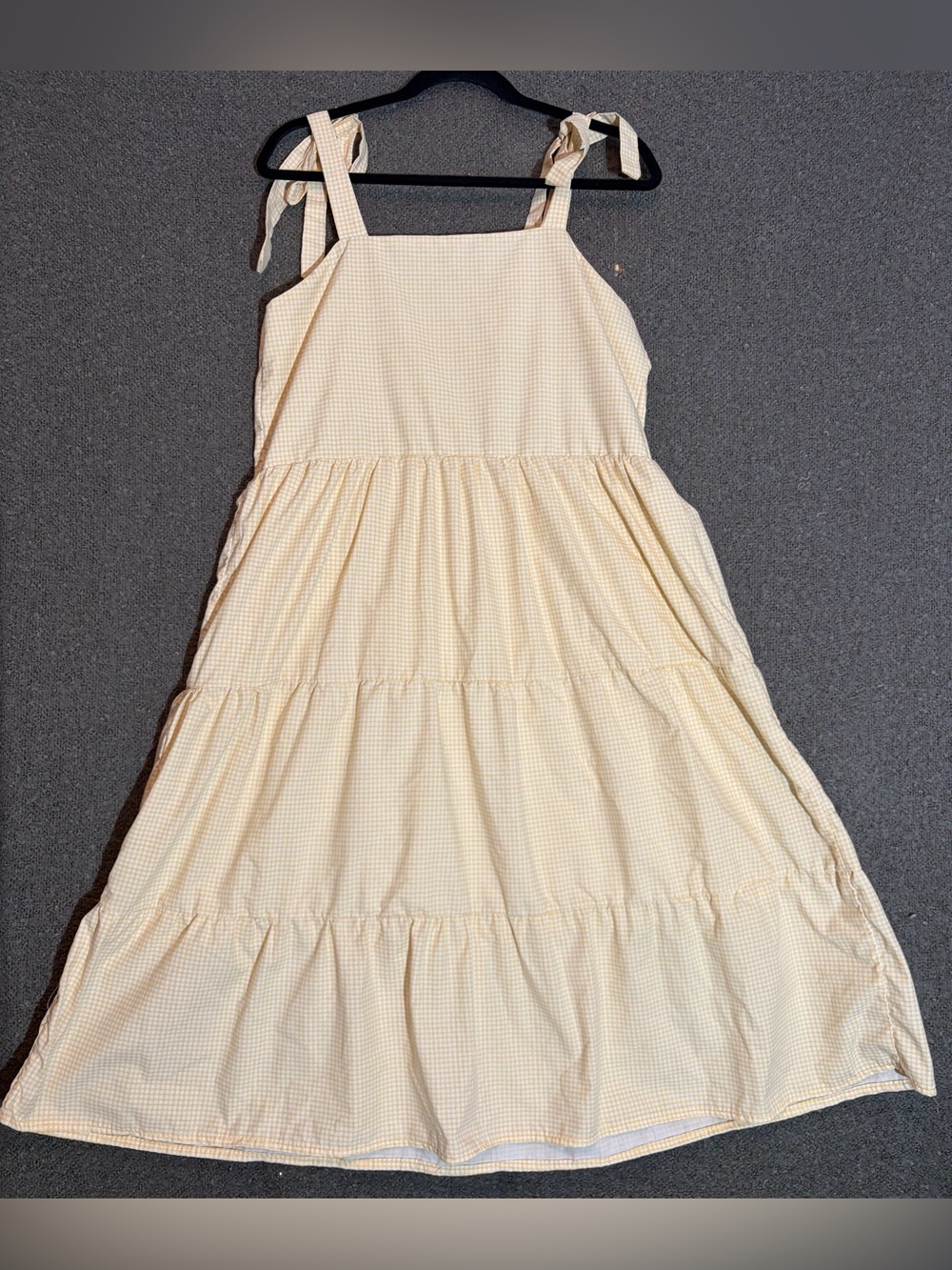Womenβs Yellow Gingham Tie-Shoulder Sundress